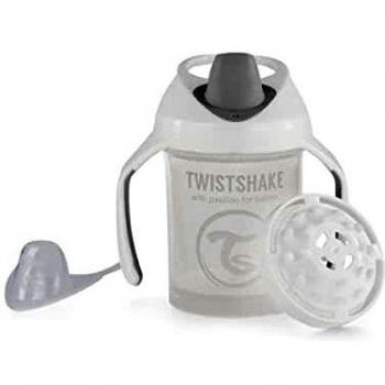 Twistshake Mini Cup Vaso de Aprendizaje para Beber con Antiderrame Boquilla de Blanda 230 ml, Taza de Entrenamiento para Sorber para Bebé y Mezclador de Frutas, Sin BPA, 4+ Meses, Blanco