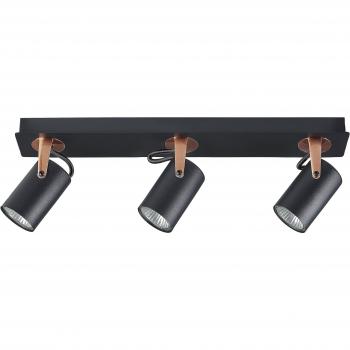 Lámpara de Techo Industrial de Metal Negro y Cobre con 3 Focos Orientables Klip