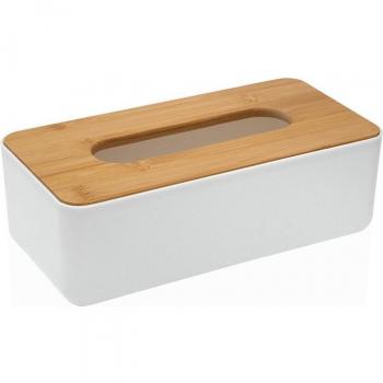 Caja para pañuelos Versa Bambú Polipropileno 13,1 x 8,6 x 26,1 cm Blanco