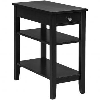 Narrow 3-Tier Side End Table with Drawer - Black