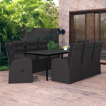 9-Piece Black Garden Dining Set with Cushions