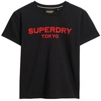 Camiseta de Manga Corta Sport Luxe Graphic Fitted de Superdry para mujer, color negro y rojo, talla 2XS