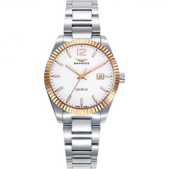 Reloj de Mujer Sandoz 81384-59 Analógico Acero Inoxidable Bicolor con Bisel IP Dorado y Brazalete