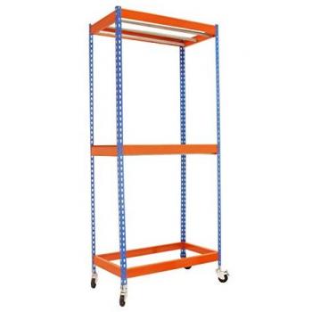 Estantería para prenda colgada con ruedas Simonclothing Azul/Naranja, 3000x1500x750 mm (H x W x D), sin tornillos, modelo Simon Rack