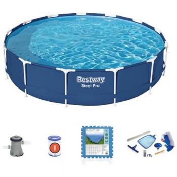 Pack Piscina Desmontable Bestway Steel Pro 396x84 cm con Depuradora de Cartucho 2.006 L/h, Kit de Mantenimiento y Tapiz de Suelo