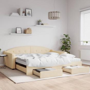 Sofá cama extraíble con cajones crema 100x200cm en tela