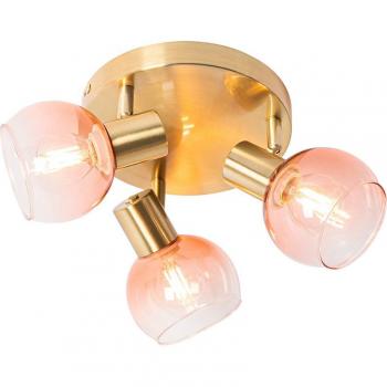 Foco de techo Art Deco dorado con cristal rosa 3 luces - Vidro