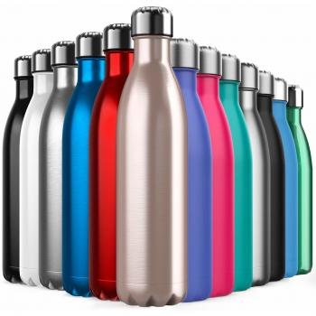 BICASLOVE Botella de Agua de Acero Inoxidable,Diseño de Pared Doble,Boca EstáNdar,para Correr, Gimnasio, Yoga, Ciclismo,750ML,Oro