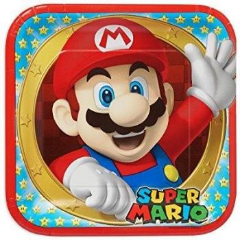 Super Mario Bros- Plato de Fiesta Cuadrados, 8 Unidades, 23 cm