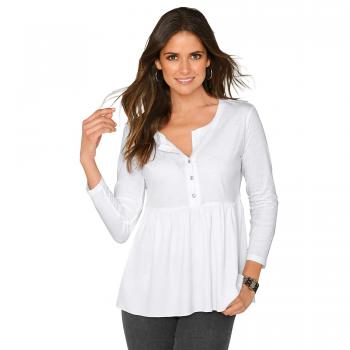 Camiseta Escote Redondeado con Abertura y Botones de Brillante by Vencastyle,Blanco,M