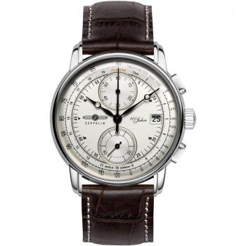 Zeppelin 100 Years Men's Quartz Chronograph Watch 8670-1 with Leather Strap and Silver Dial