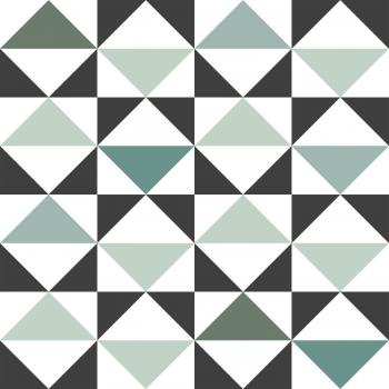 Papel pintado triángulos gráficos en blanco, negro y verde menta - 0,53 x 10,05 m