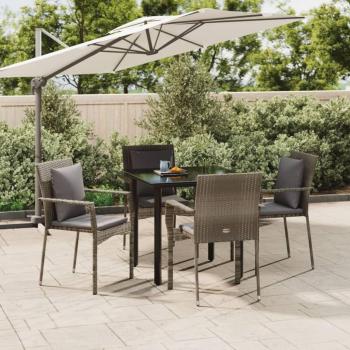 5 Piece Black and Grey Poly Rattan Garden Dining Set with Cushions