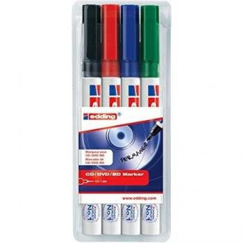 Edding E8400/4S - Estuche de 4 marcadores de CDs, con punta redonda de 1 mm, colores surtidos