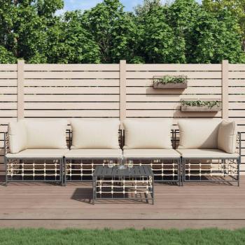 5-Piece Anthracite Poly Rattan Garden Lounge Set with Cushions