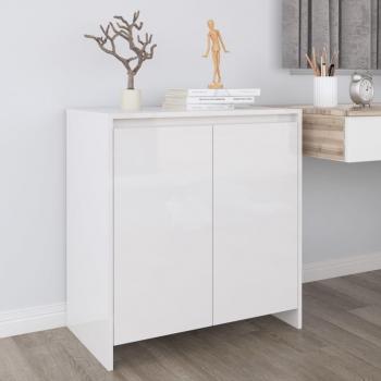 Aparador de madera contrachapada moderno con acabado blanco brillo, dimensiones 70x41x75 cm, mueble de almacenaje para salón con armarios y puertas, incluye un cajón de madera y función de buffet, ideal como