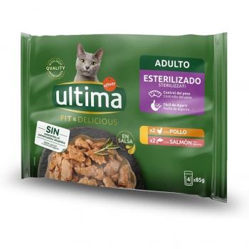Ultima Sterilized Comida Húmeda para Gatos Esterilizados con Pollo y Salmón - Multipack 4x85g