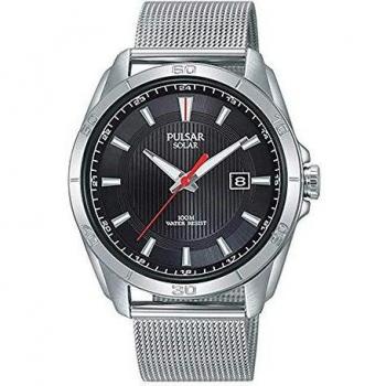 Pulsar Mens Solar | Black Dial | Stainless Steel Mesh Bracelet | PX3171X1