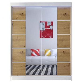 Armario Corredero Atlanta 146 Blanco con Espejo, 150x200x58cm, 5 Estantes