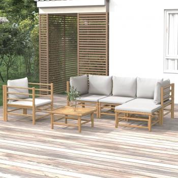 vidaXL 6-Piece Garden Lounge Set with Light Grey Cushions and Bamboo Frame