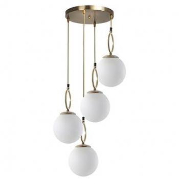 Lámpara de techo de metal 4 globos - D. 30 x Alt. 70 cm - Blanco y cobre