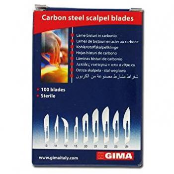 Gima - Cuchillas de fibra de carbono con punta de seguridad redondeada, estériles, desechables, tamaño n. 24, 100 cuchillas empaquetadas individualmente.