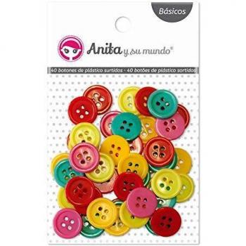Anita y Su Mundo Botones Plastico Redondos 50 Unid, Surtidos