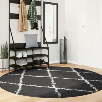 Alfombra Shaggy PAMPLONA Larga Negro y Crema Ø 200 cm