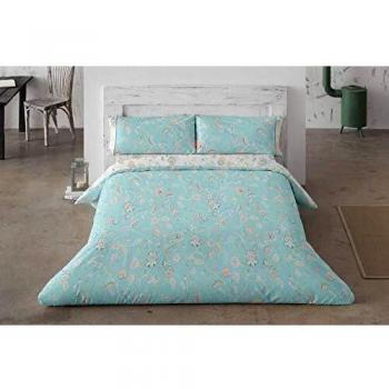 Burrito Blanco Juego de Funda Nórdica 22 Reversible con un Diseño de Flores para Cama Individual de 90x190 hasta 90x200 cm/Funda Nórdica Moderna 90, Color Agua