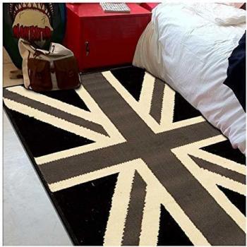Alfombra Infantil Rectangular 200x290 cm Diseño Union Jack en Gris y Blanco - Tejido de Polipropileno
