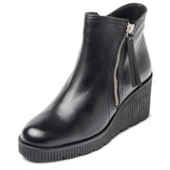 Yokono Botín de cuña MADONA-007 negro, botines de cuña de mujer de piel