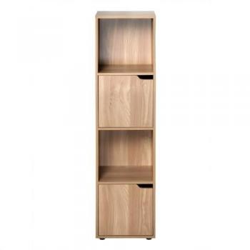 Mueble de 4 estantes con acabado en madera y 2 puertas