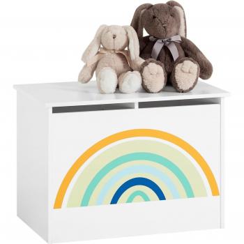 Organizador de juguetes multifuncional de madera blanco con 2 compartimientos, baúl de almacenaje para juguetes con tapa, dimensiones 62 x 40 x 44 cm