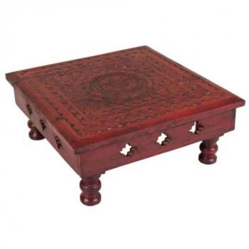 Mesa de Centro Alexandra House Living Rojo 33 x 14 x 33 cm, mesa centro de madera tallada acabado artesanal