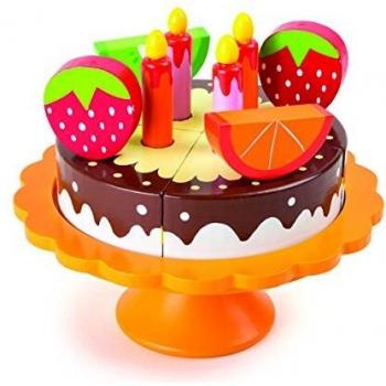 Torta de Cumpleaños de Madera para Cortar - Juguete Educativo 13 Piezas, Medidas: 13x15 cm