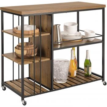 Carro de Almacenamiento de Cocina SoBuy SVW18-F con 5 Estantes, Dimensiones: 110 x 45 x 92 cm, Móvil con Ruedas, Color Naturaleza