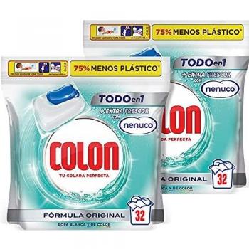 Colon Nenuco Detergente para la lavadora, adecuado para ropa blanca y de color, formato cápsulas, Pack de 2, Total 64 dosis
