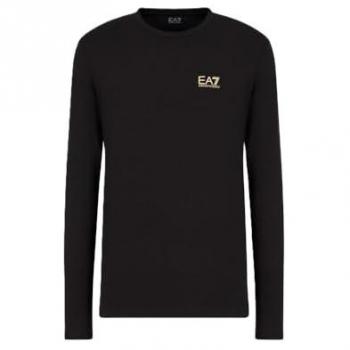 Camiseta de Manga Larga EA7 Emporio Armani con Estampado de Etiqueta, Talla L, Color Negro, Corte Regular para Hombre
