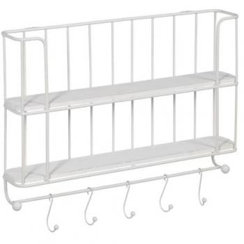Estantería de Hierro Blanco 66.5 x 14 x 44.5 cm - Organización Eficiente con 5 colgadores de Metal