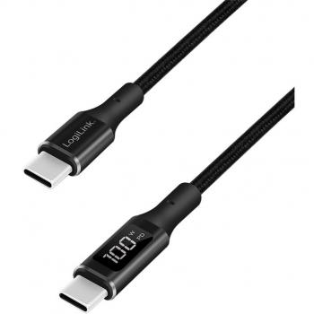 Cable de carga y sincronización LogiLink USB 2.0 tipo C a tipo C, 1 m, con chipset E-mark, Power Delivery (PD) y pantalla OLED