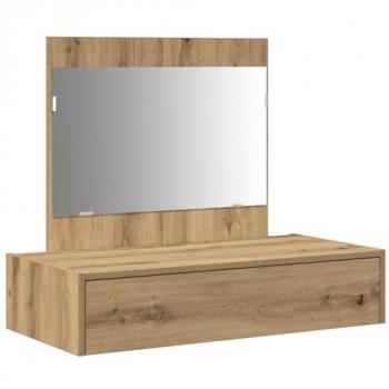 Mesa de Tocador Colgante de Madera de Roble Artesanal con Espejo y Cajón 83x40x70 cm