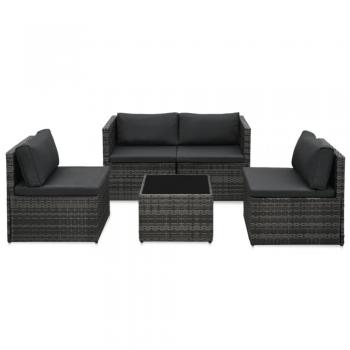 5-Piece Grey Poly Rattan Garden Lounge Set with Cushions