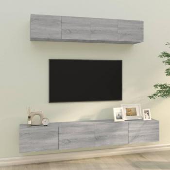 Set de muebles para TV 4 piezas madera contrachapada gris Sonoma