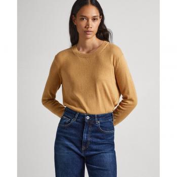 Jersey de mujer beige Donna Pepe Jeans con cuello redondo y detalles calados