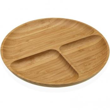 Bandeja de Aperitivos Versa Bambú 25 x 2 x 25 cm, fuente con 3 compartimentos
