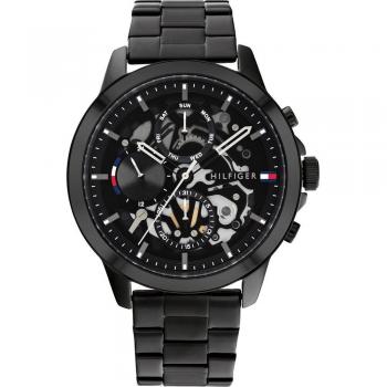 Tommy Hilfiger 1710478 Men's Watch - Features: Quartz movement, analog display, round stainless steel case, black leather strap, water-resistant up to 30 meters, date function, and a classic design