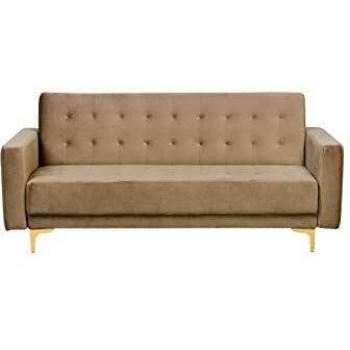 Sofá Cama Modular 3 Plazas Beige Terciopelo Acolchado con Patas Doradas y Brazo Recto