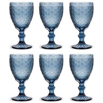 Set 6 Copas de Vidrio Ecológicas Azul con Relieve 30CL