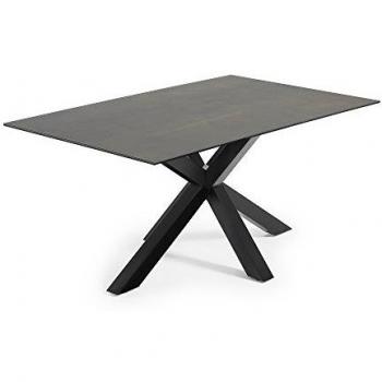 Kave Home - Mesa de Comedor Argo Rectangular 160 x 90 cm de Porcelana Iron Moss y Patas de Acero en Negro
