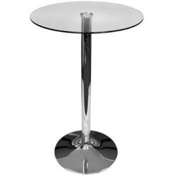 AMSTYLE Zamora II Mesa de con Tapa Redonda de Vidrio Color Plata Mesa de Bar diseño
